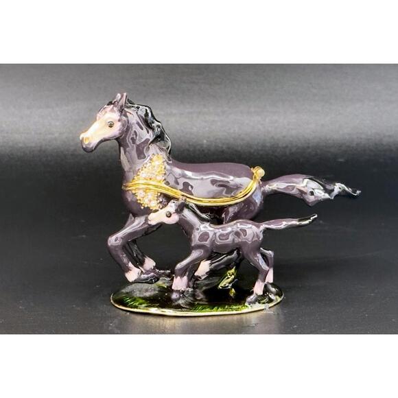 Bejeweled Collectible Horse & Foal Decorative Trinket Box Figurine - Picture 3 of 3